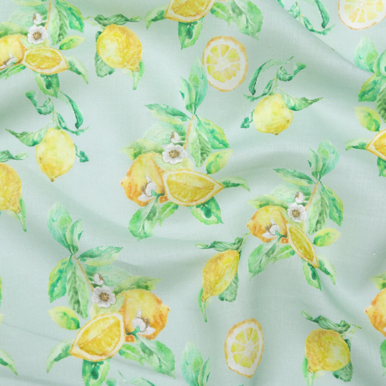 1 Yard Lemons on Celadon Printed Linen Woven 60 inch Width Fabric